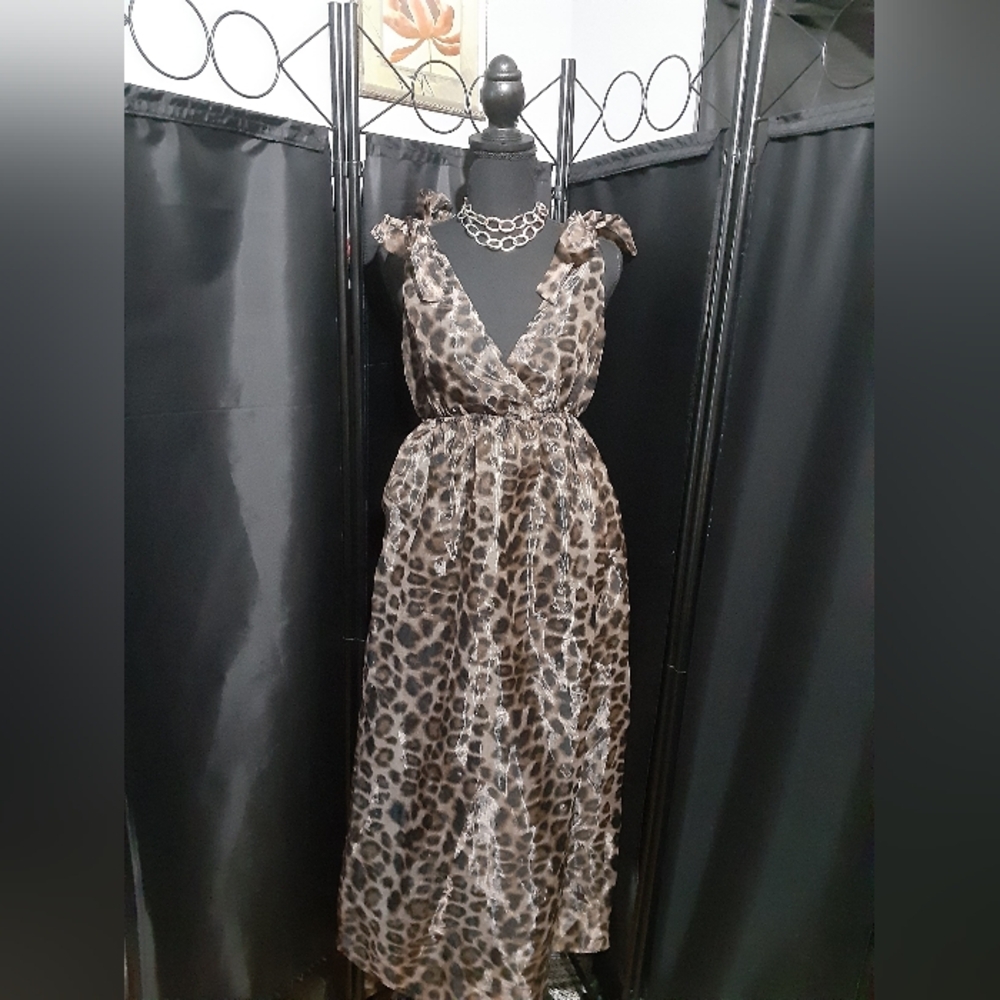 Antropologie Daniel Rainn Black Briwn Animal Print Sleeveless V-Neck Dress XS - Picture 3 of 12